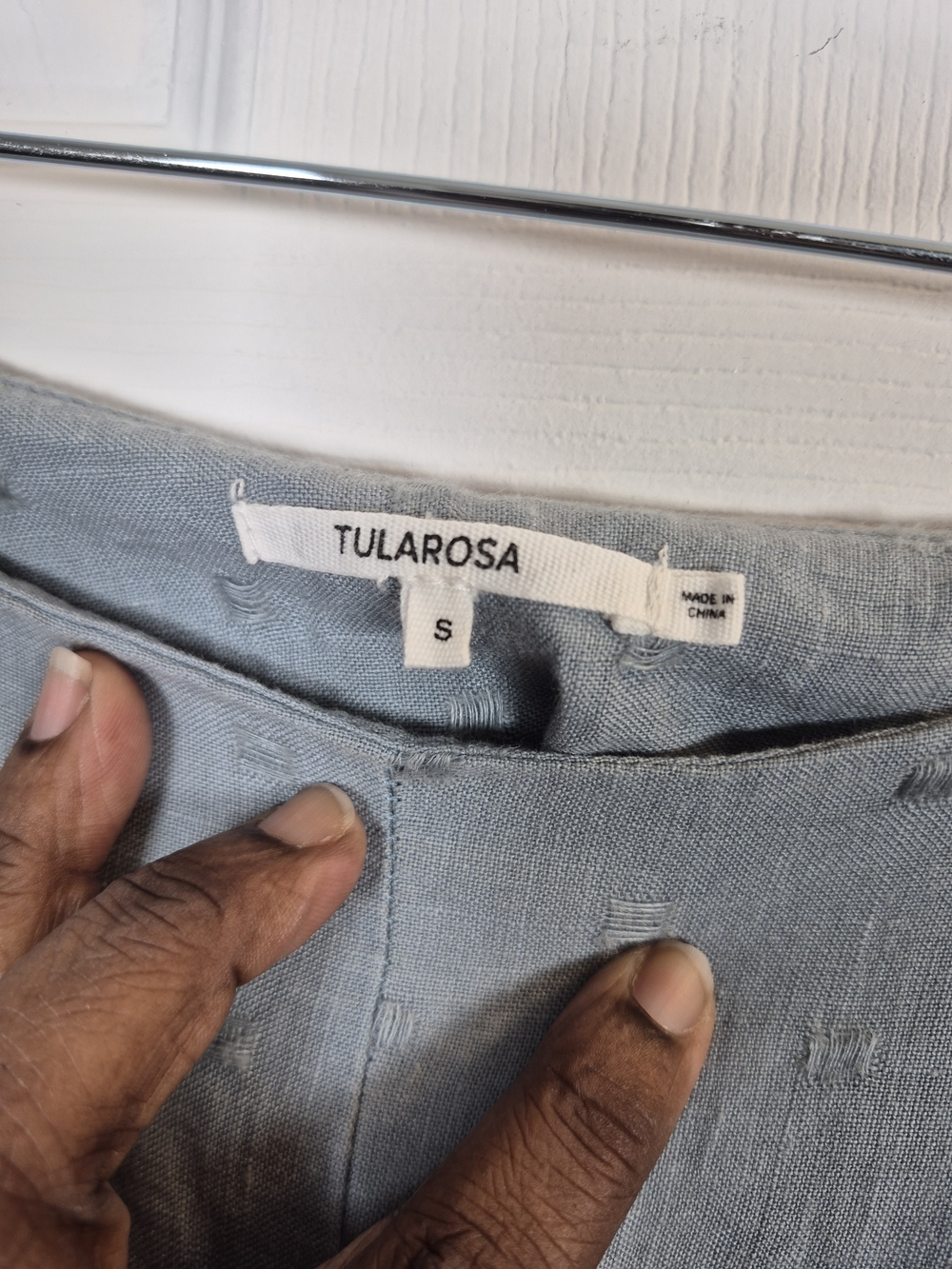 Tularosa Blue 100%  Linen Tassel Hem Ankle Pants Cottagecore Coastal Grandma S - Picture 4 of 5